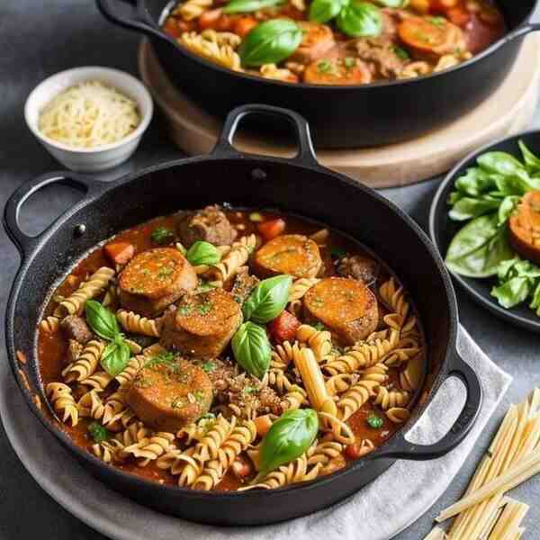 Макароны с тушенкой в сковороде